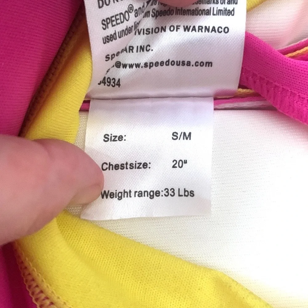 Speedo Kids UV Floatation Suit Girls S/M Pink Yellow Life Jacket Swimsuit Swim